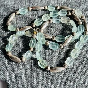 Aquamarine Gemstone Beaded Sterling silver Necklace 30”